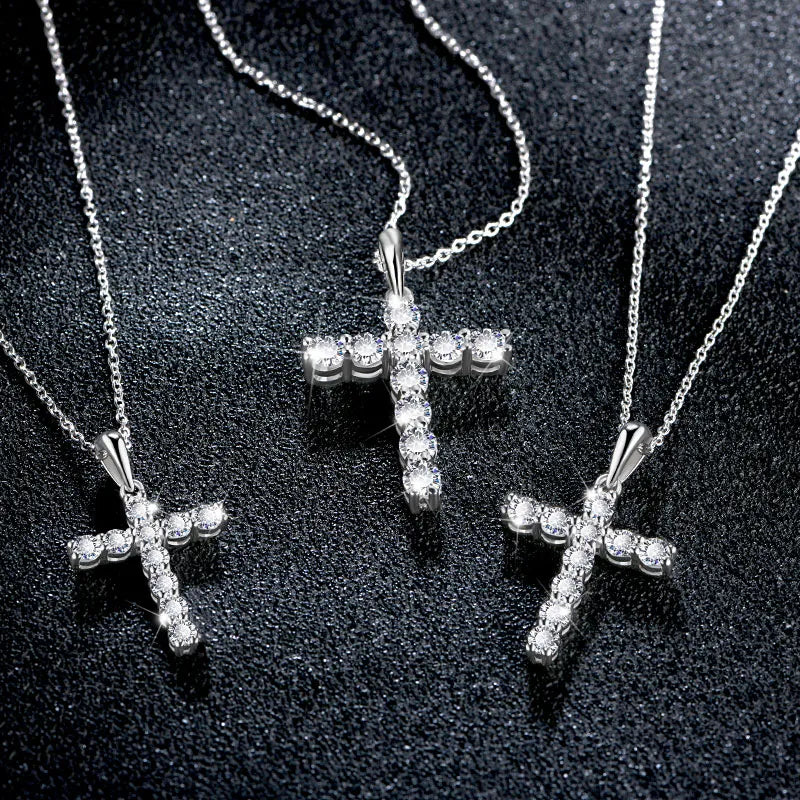 Attagems Handmade Cross Pendant Moissanite Solid Sterling 925 Silver Necklace For Women Luxury Jewelry for Engagement Christmas