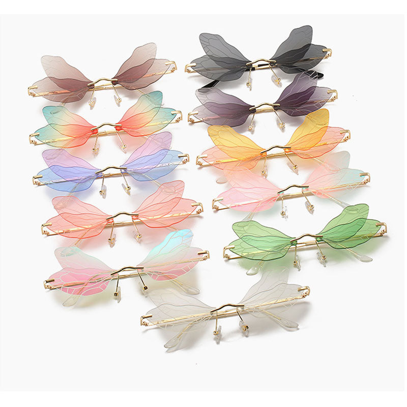 2022 Vintage Dragonfly Wings Sunglasses Fashion Rimless Women Clear Lens Eyewear Men Pink Sun Glasses UV400 Eyewear Female