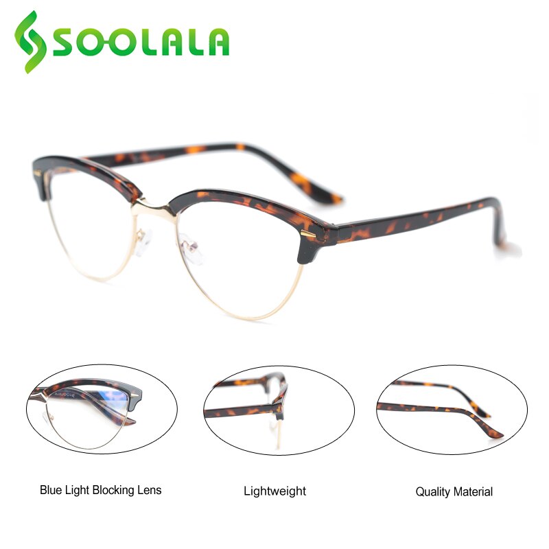 SOOLALA Cat Eye Semi-Rimless Anti Blue Light Filter Eyeglasses Frame Women Blue Light Blocking Anti Radiation Computer Glasses