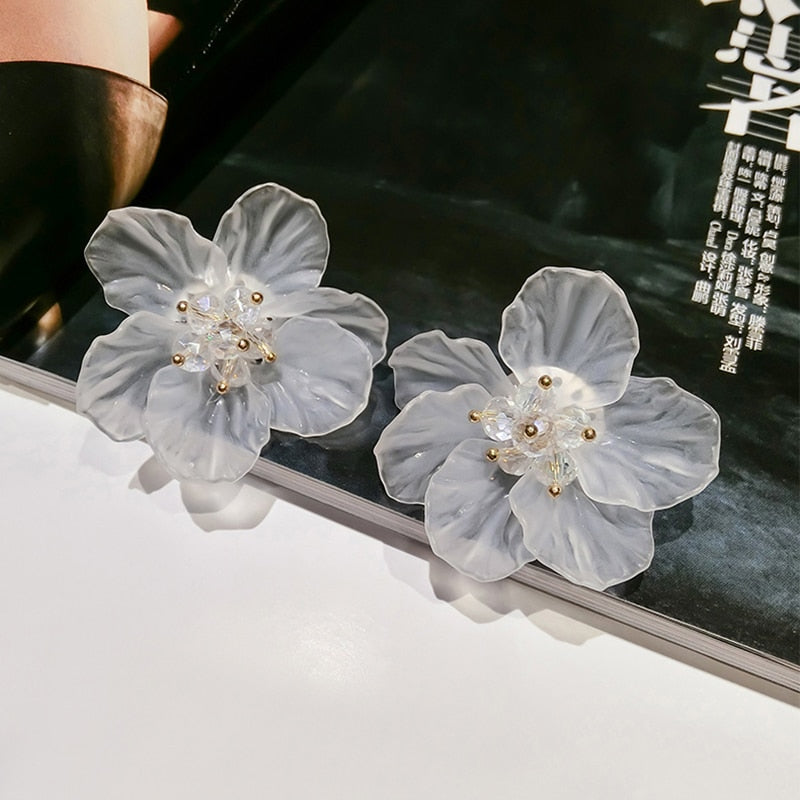 AENSOA Korea Hyperbole White Transparent Flower Earrings for Women 2022 New Cute Sweet Acrylic Big Floral Earring Trendy Jewelry