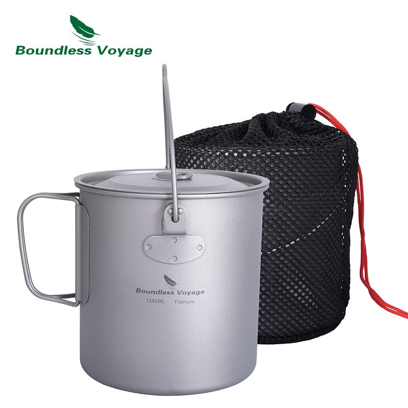 Boundless Voyage Titanium Mug Camping Cup Supplies Outdoor Pot with Lid Lightweight Cookware Travel Tea Coffee Tableware