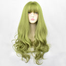 24inch Synthetic Green Black Hair Curly Big Wave Cosplay  Wigs With Bangs for Women African American Heat Resistant Fiber Hair