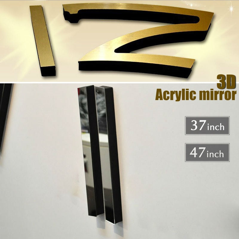 Large Wall Clock Quartz 3D DIY Big Watch Decorative Kitchen Clocks Acrylic Mirror Sticker Oversize Wall Clocks Home Letter Decor