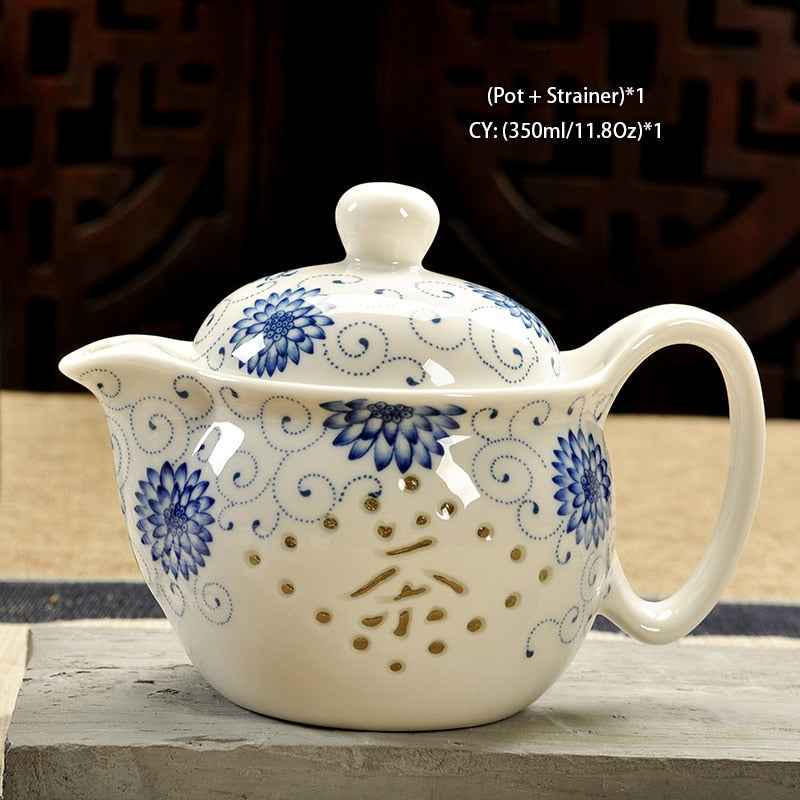 Retro Chinese Kung Fu Ceramic Teapot with Strainer Handmade Dragon Flower Puer Tea Pot 350ml Porcelain Samovar Kungfu Teaware