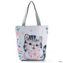 New Lady Tote Bags Black White Cute Cat Printed Fabric Eco Handbag High Capacity Shopping Office Reusable Casual Shoulder Bag