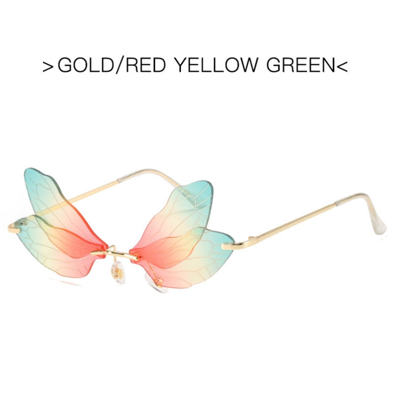 2022 Vintage Dragonfly Wings Sunglasses Fashion Rimless Women Clear Lens Eyewear Men Pink Sun Glasses UV400 Eyewear Female