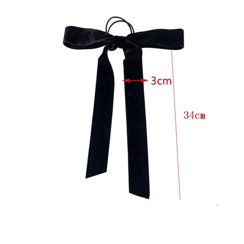 Vintage Black Velvet Bow Hair Ribbon Scrunchie for Women Girls Long Elastic Hair Tie Headwear Female Hair Accessories Hair Bands