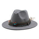 NEW Men Women Wool Felt Jazz Style Fedora Hats Panama Trilby Party Formal Top Hat In BLACK WHITE AND YELLOW with Belt Decor