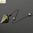 CSJA Reiki Natural Chip Stone Pendulum Antique Copper Chain Hexagon Cone Resin Pendant for Dowsing Divination Wicca Pendule G321