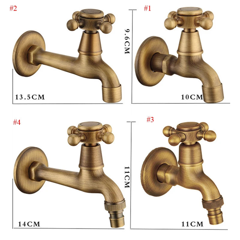 Wall Mounted Antique Brass Bathroom Washing Machine Faucet Mop Pool Tap Cold Water Bibcock Tap Decorative Outdoor Garden Faucet