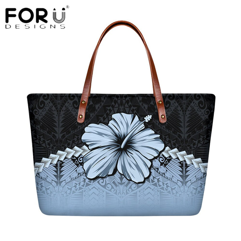 FORUDESIGNS High Quality Women Handbag Polynesian Pattern Hibiscus Flower Printing Personal Luxury Female Shoulder Bolsas