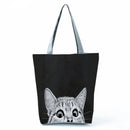 New Lady Tote Bags Black White Cute Cat Printed Fabric Eco Handbag High Capacity Shopping Office Reusable Casual Shoulder Bag