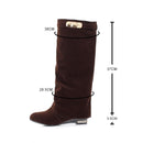 Women Boots Buckle Belt Flock Leather Low Heel Women's Boot Autumn Winter Loose Shoes Female Black Booties knee high Boots 33-43
