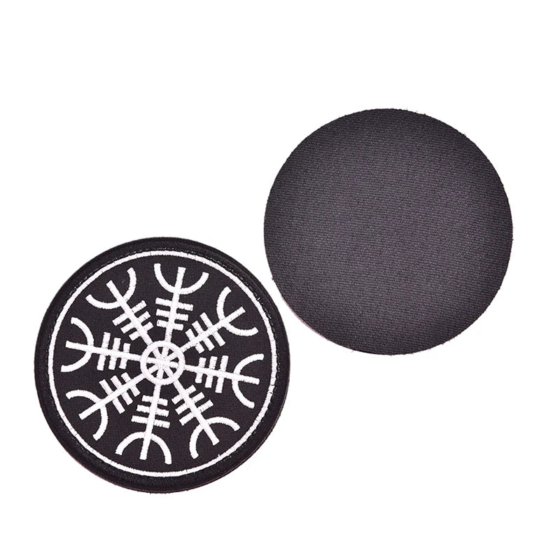 Embroidered Viking Vegvisir Compass Backing Fastener Hook Loop Patch Badge