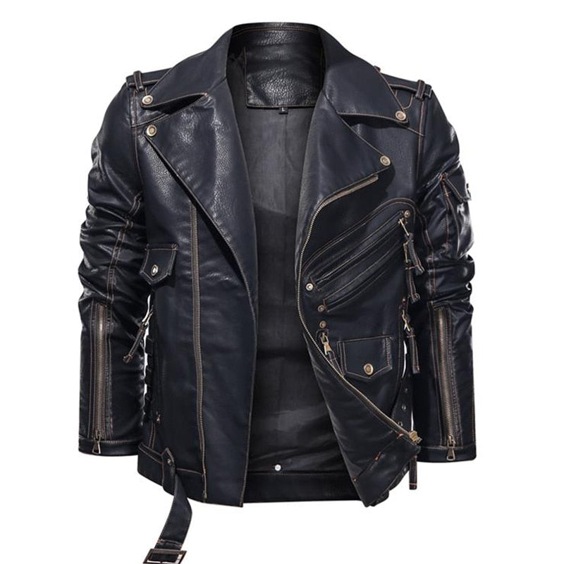 Mountainskin Winter Mens Leather Jacket Men Fashion Motorcycle PU Leather Jacket Cool Zipper Pockets Leather Coats EU Size SA968