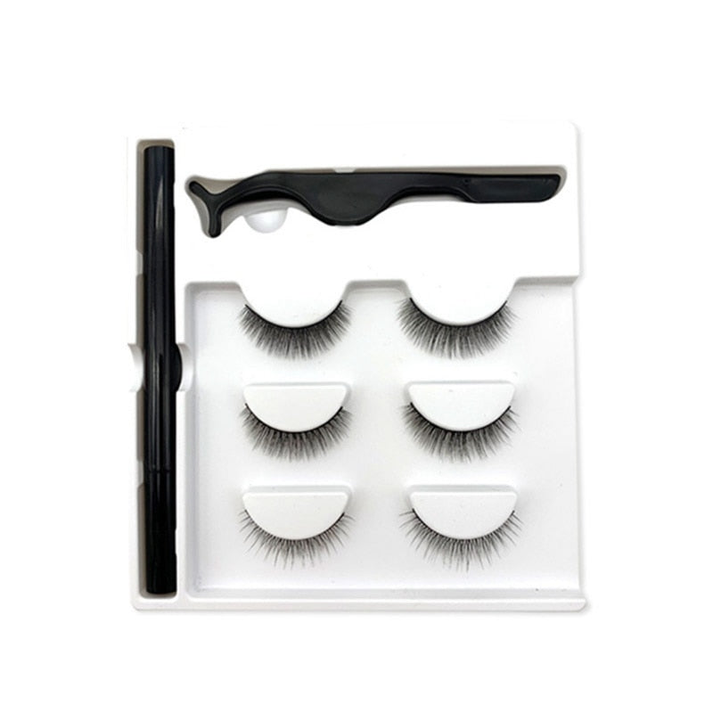 3 Pairs Magic False Eyelash Set With No Glue No Magnet Magic Eyeliner Magnetic Eyelashes Set Lashes Kit Makeup Tools