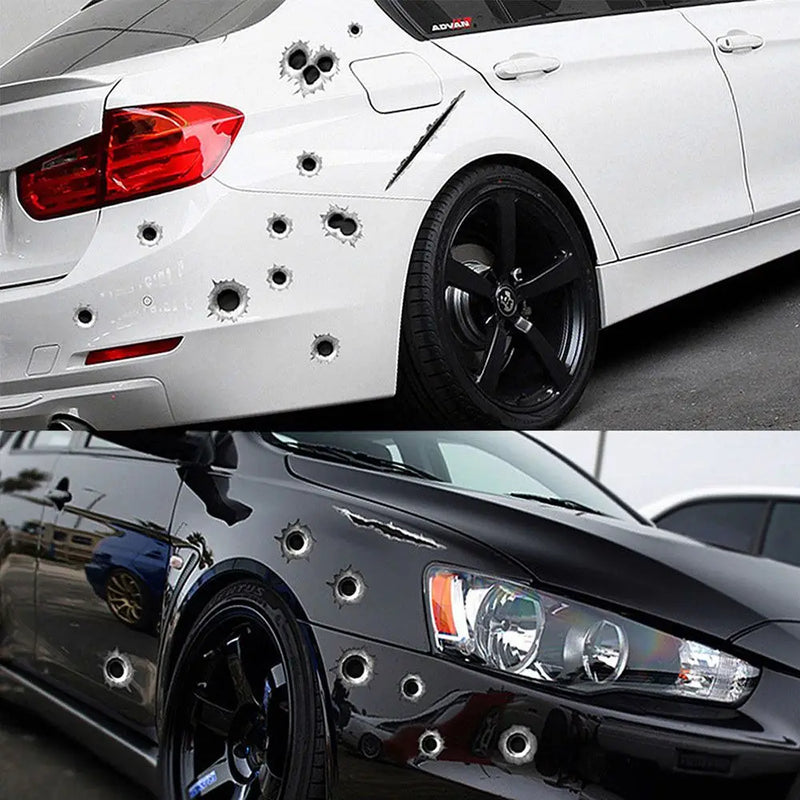 1Pcs Car Stickers 3D Bullet Hole Funny Decal Car-covers Motorcycle Scratch Realistic Bullet Hole Waterproof Stickers