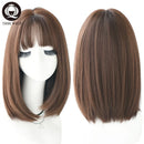 7JHH WIGS Omber Brown Wigs With Side Bangs For Girl Bob Straight Hair Fashion Noble Heat Resistant Synthetic Wigs Women