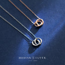 Modian New Irregular Geometric Round Interlock Sterling Silver 925 Pendant Necklace for Women Link Chain Fine Jewely Girl Gift
