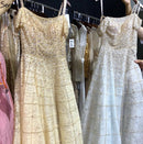 Silver Off Shoulder Short Sleeve  Evening Dresses 2023 Dubai A-Line Beading Diamond Evening Gowns Serene Hill LA70263