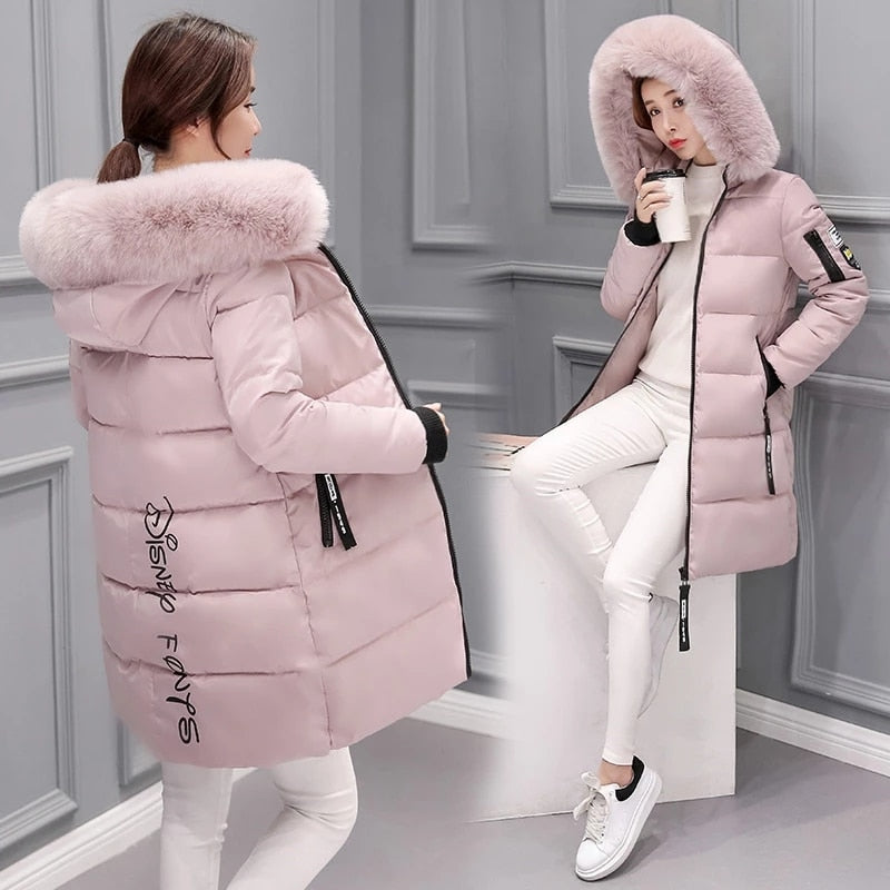 2023 Winter Jacket Women Parka Big Fur Collar Hooded Thick Warm Long Female Coat Casual Outwear Down Cotton Jacket Parkas