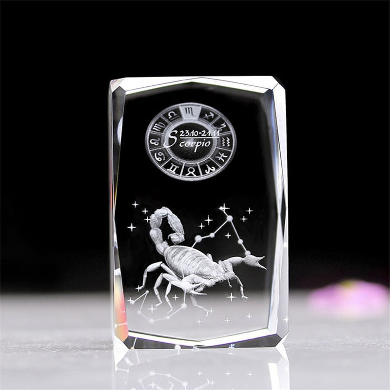 3D Zodiac Sign Star Crystal Cube Laser Engraved Glass Block Figurines Miniatures Craft Home Decor Birthday Gift Ornament