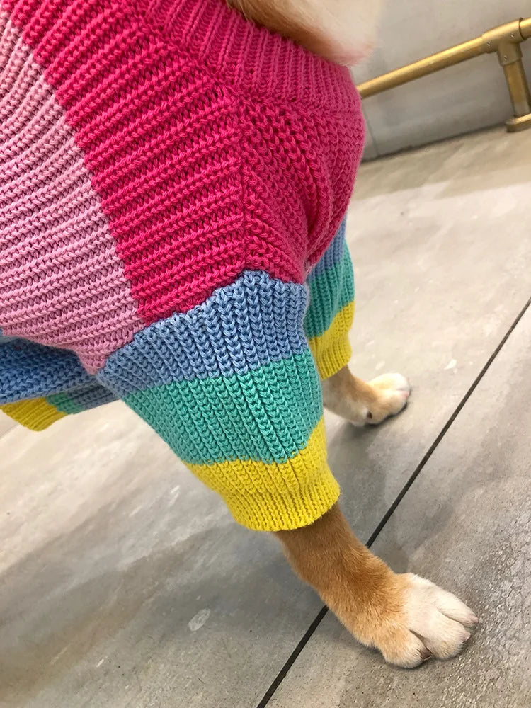 Puppy Rainbow Sweater Knitted Pet Cat Sweater Warm Dog Sweatshirt Dog Winter Clothing Kitten Puppy Sweater