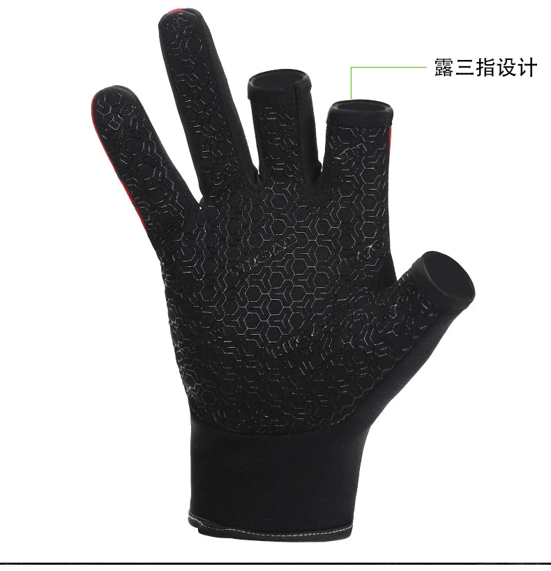 Fishing Gloves Three Fingers Autumn Winter Men Fishing Glove Warm Outdoor Fishing Glove Three Finger Cut