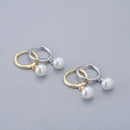 ANENJERY Silver Color Flat Pearl Hoop Earrings Hot Fashion Simple Charms Earrings for Women Girl Wholesale
