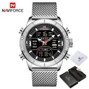 NAVIFORCE Men's Watches Top Brand Luxury Sports Watch For Men Quartz LED Digital Dual Clock Male Full Steel Military Wrist Watch
