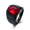 Glamour Men's Accessories Deep Black Red Zircon Men's Ring Party Jewelry New Year Gift