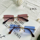 HBK Blue Rimless Sunglasses Women 2021 Retro Style Small Rectangle Gold Red Metal Chain Sun Glasses Square Frameless For Men