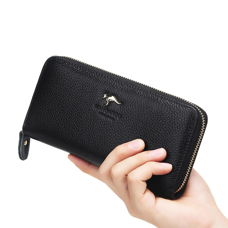 KANGAROO KINGDOM fashion women wallets genuine leather long zipper wallet brand female clutch purse