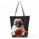 New Lady Tote Bags Black White Cute Cat Printed Fabric Eco Handbag High Capacity Shopping Office Reusable Casual Shoulder Bag