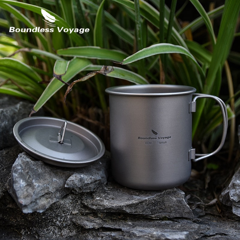 Boundless Voyage Titanium Mug Camping Cup Supplies Outdoor Pot with Lid Lightweight Cookware Travel Tea Coffee Tableware