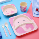 Imebaby5 piece set bamboo tableware bamboo bowl baby feeding plate creative cartoon children bowl / cup / fork spoon gift set