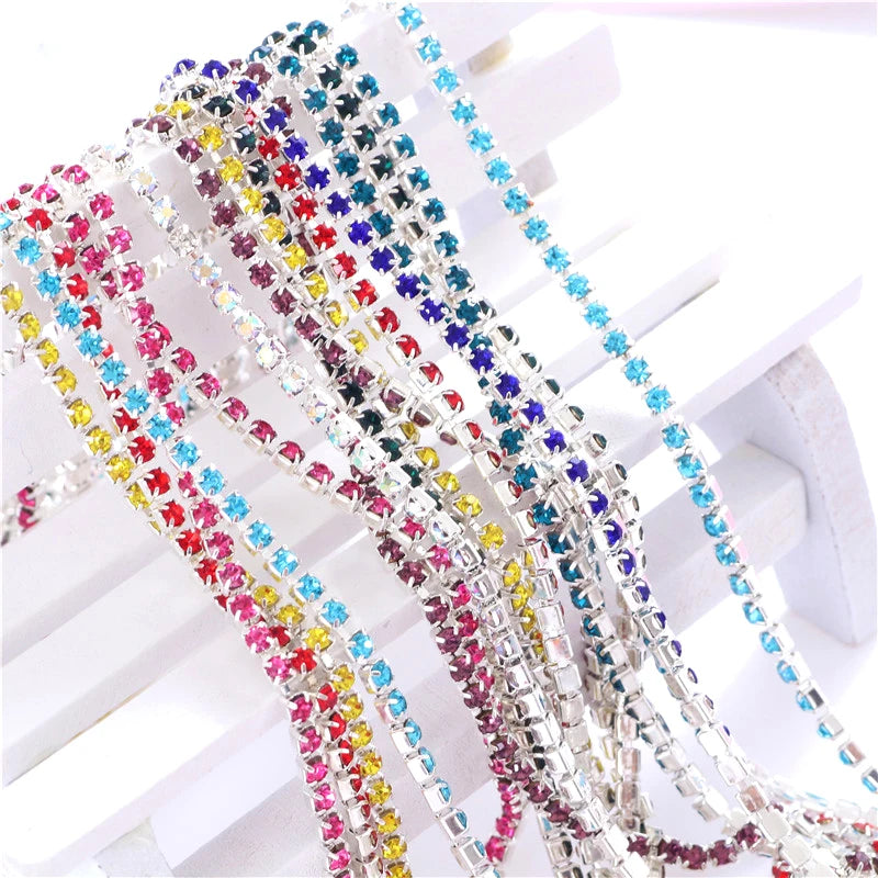 1 Yard Clothes Rhinestone Chain Silver Claw Sewing On Crystal Glass Cup Chain Rhinestone Trim DIY Garment Bags decorations