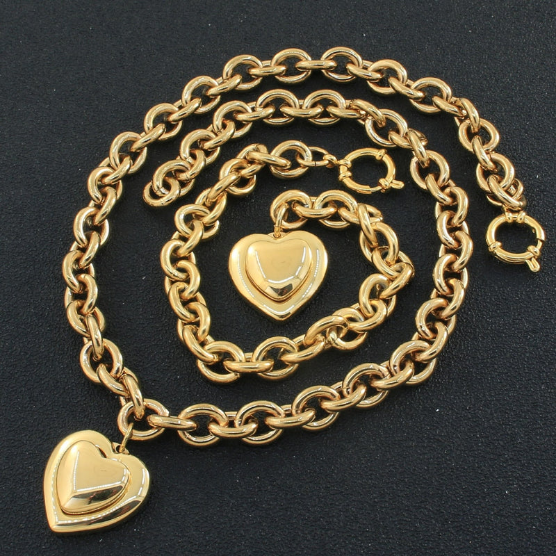 gold color and silver color New Fashion Jewelry Stainless Steel heart Necklaces + bracelets Set for women SBJEGZCH