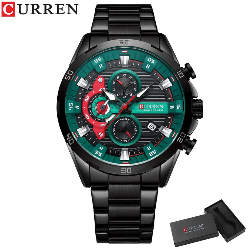 CURREN Stainless Steel Watches for Mens Creative Fashion Luminous Dial with Chronograph Clock Male Casual Wristwatches