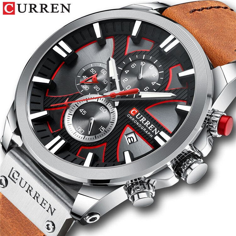 CURREN Top Luxury Brand Men's Military Waterproof Leather Sport Quartz Watches Chronograph Date Fashion Casual Men's Clock 8346