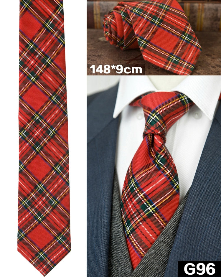 Checked Plaid Scottish Tartan Red Crimson Gray Grey Green Yellow Blue Mens Ties Neckties Free Shipping Suit Gift For Men