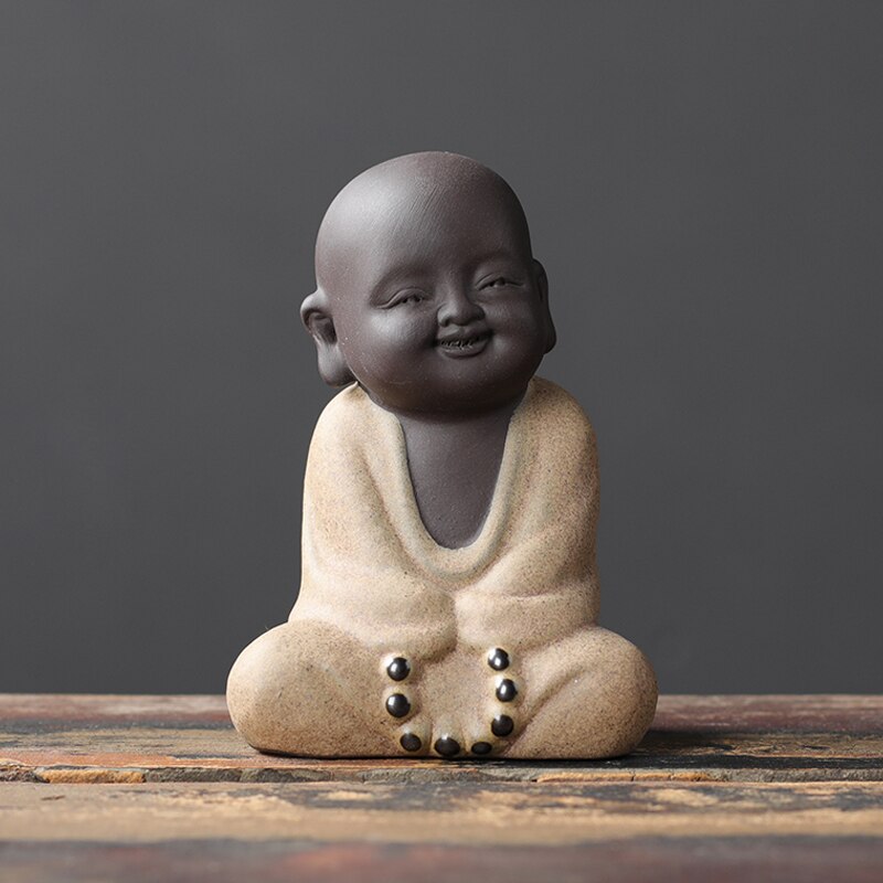 VILEAD 9cm Buddha Statues Small Monk Buddhism Figurines Tea Pet Statuette Feng Shui Ceramic Home Club Geomantic Decoration