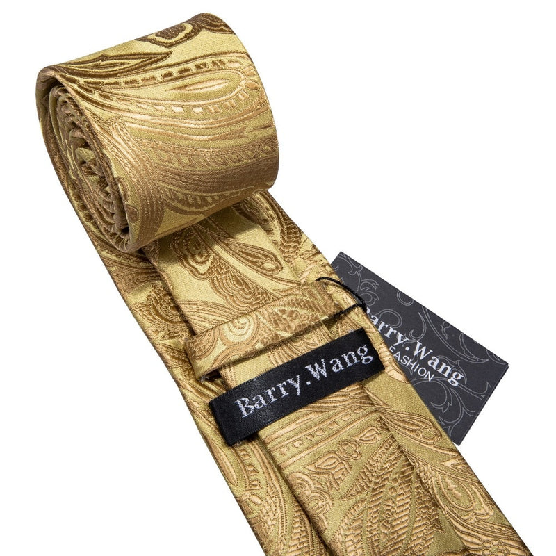 Gold Men Tie Paisley Silk Tie Pocket Square Gift Box Set Barry.Wang Luxury Designer Neck Tie For Men Male Gravat Wedding BB-5150