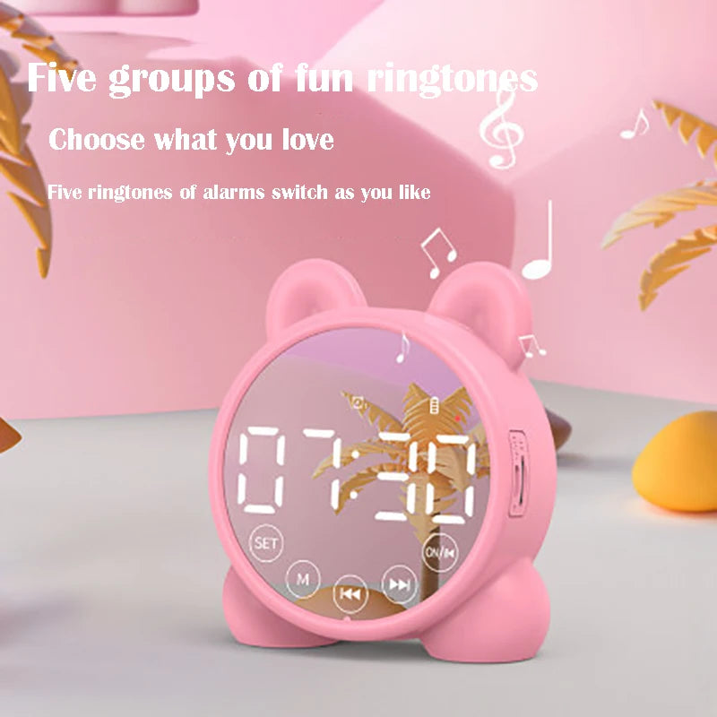 Cute Children's Bluetooth Speaker Alarm Clock Children Sleep Bedside Alarm Clock Bedroom Kid Electronic Clock Snooze Alarm Clock