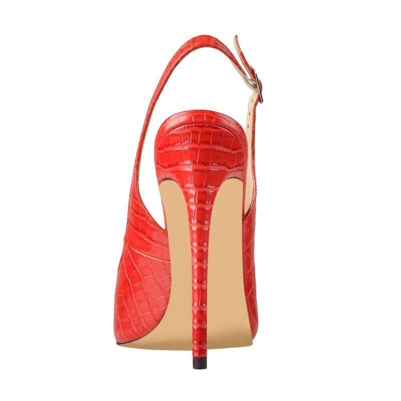 Onlymaker Women 12CM Slingback High Heels Pumps Red Color Pointed Toe Ankle Strap  Big Size Fashion Sandals