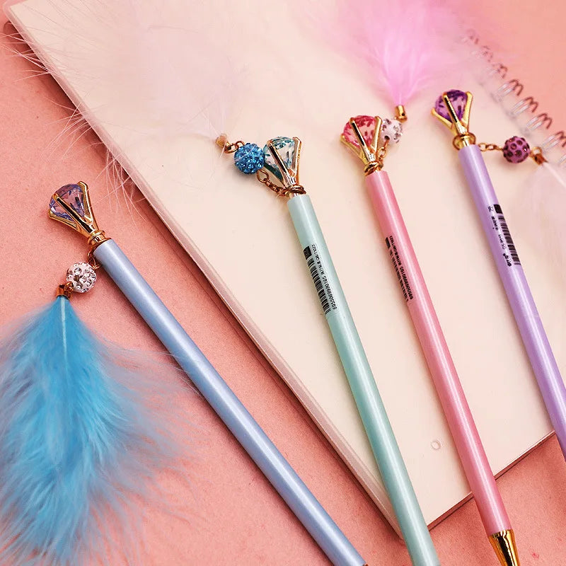 Ellen Brook 1 PCS Cute Press Mechanical Pencil Feather Diamond School Office Supply Student Stationery Kid Automatic Pencil