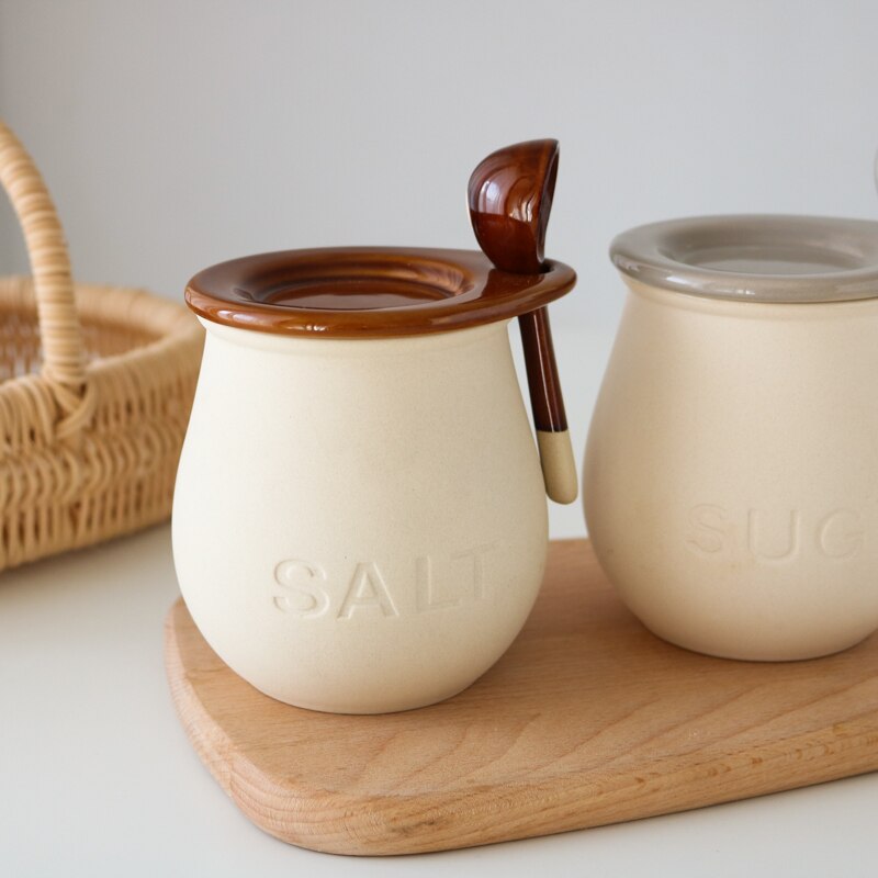 Ceramic Spice Jar Salt Sugar Cans Seasoning Container Condiment Organizer Spice Container Large Capacity Kitchen Tools