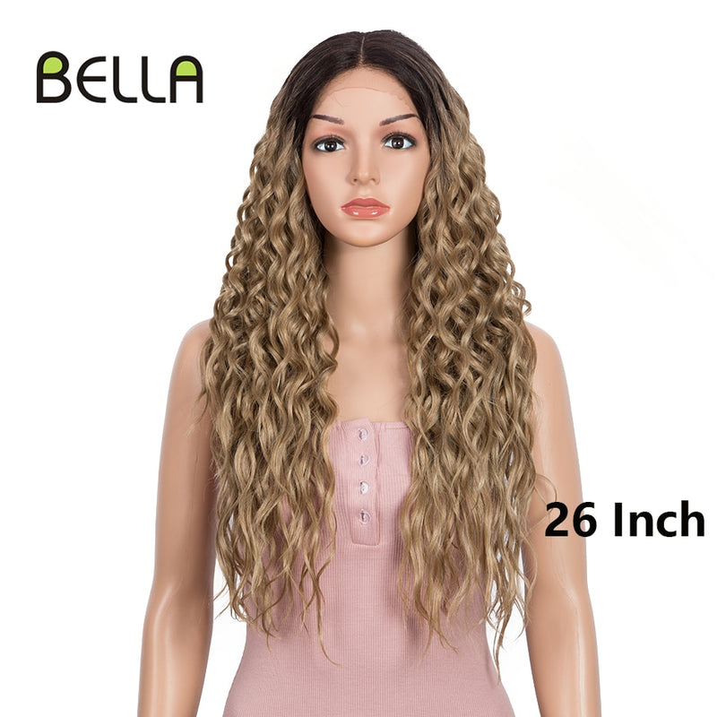 BELLA Lace Wigs Synthetic Deep Wave Curly Synthetic Lace Front Wig Blonde Wig Pink 30 Inch Hair Wigs For Black Women Cosplay