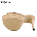 Eilyken Summer Ultra Thin High Heels 17CM Ladies Slippers Fashion Brief Slingback Peep Toe Slip-On Platform Sandals Mules Shoes