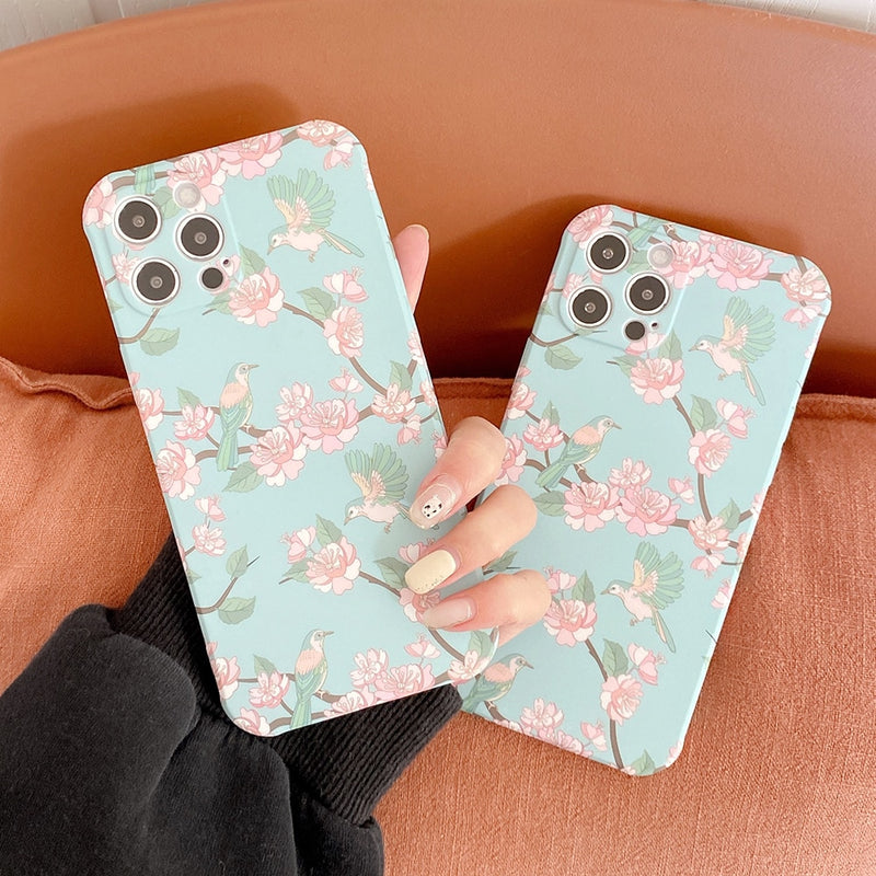 For iPhone 12 Pro Max Case Vintage Flower & Bird Square Phone Case For iPhone 11 Pro Max XR XS Max X Soft Silicon Coque